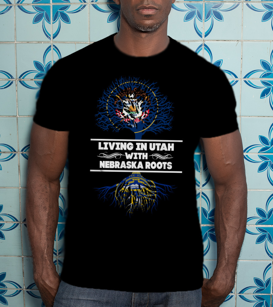 Utah Living Connected To Nebraska Heritage With State Seals And Tree Roots T-Shirt