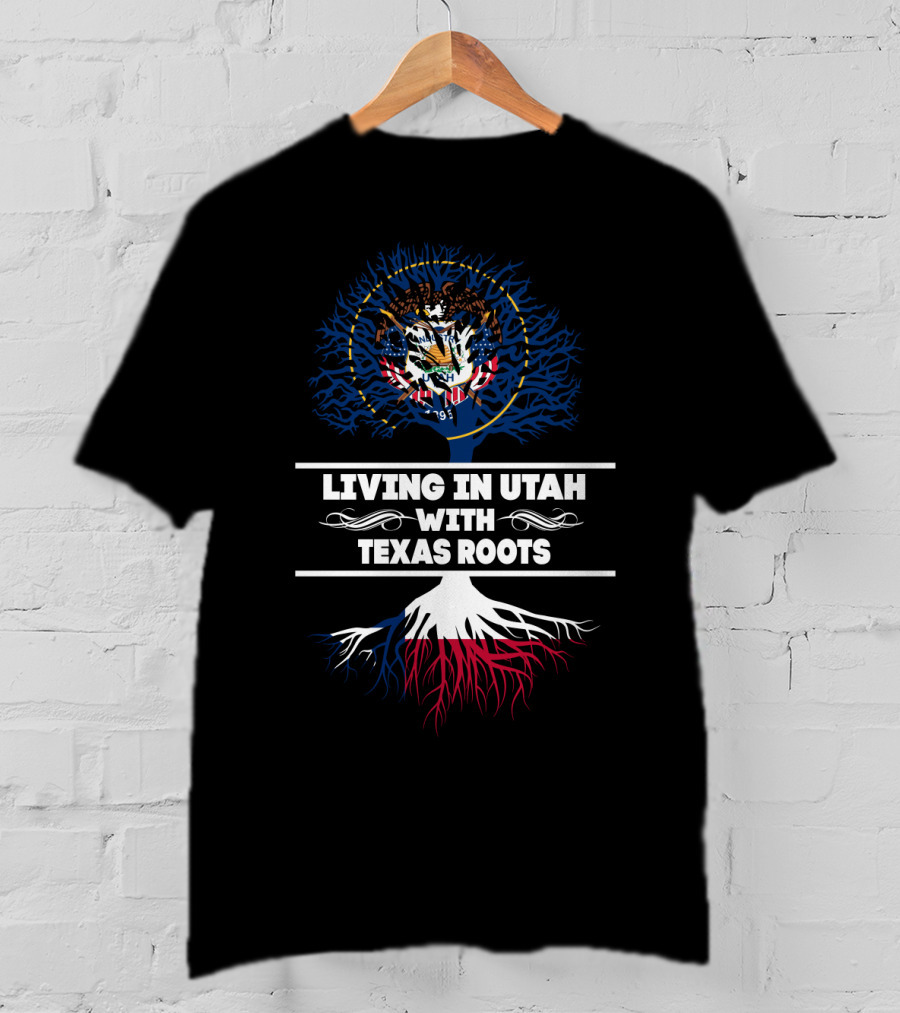 Living In Utah With Texas Roots Utah State Seal Tree T-Shirt
