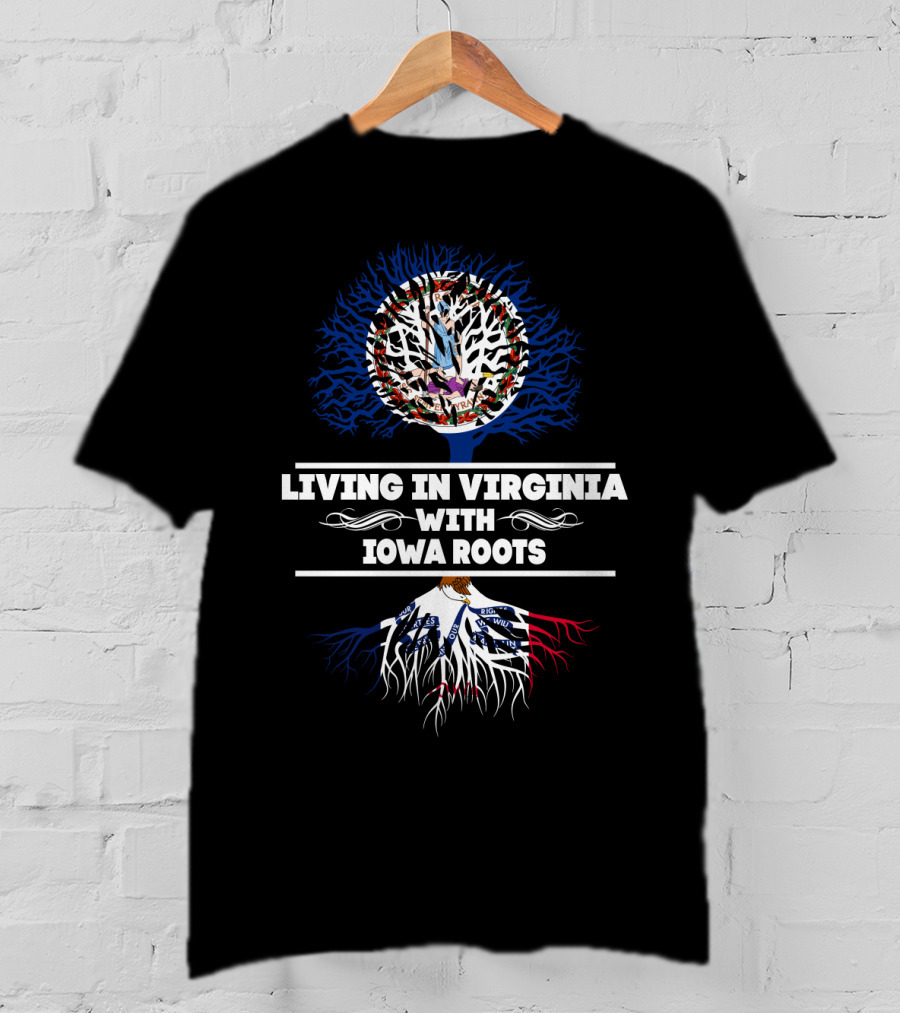 Virginia Life With Deep Iowa Roots Featuring Intertwined State-Themed Tree T-Shirt