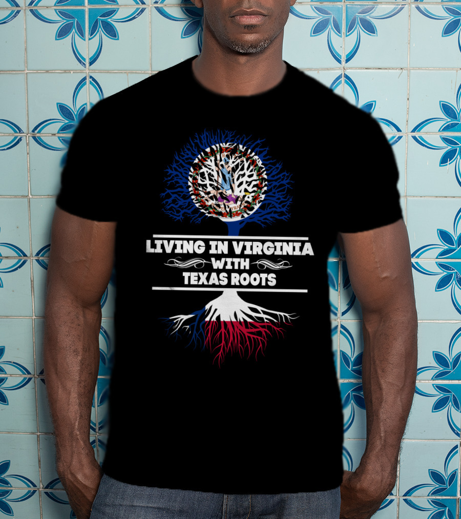 Living In Virginia With Texas Roots Virginia Seal Tree With Lone Star Roots T-Shirt