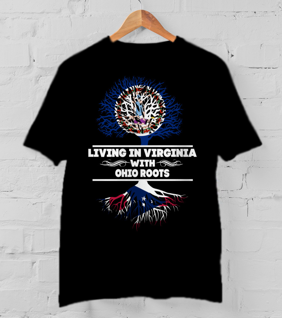 Living In Virginia With Ohio Roots And State Flags Tree T-Shirt