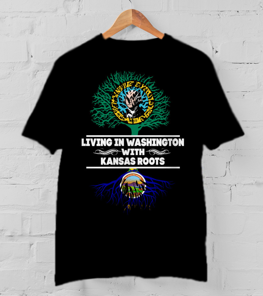 Living In Washington With Kansas Roots Chiefs And Jayhawks Heritage T-Shirt