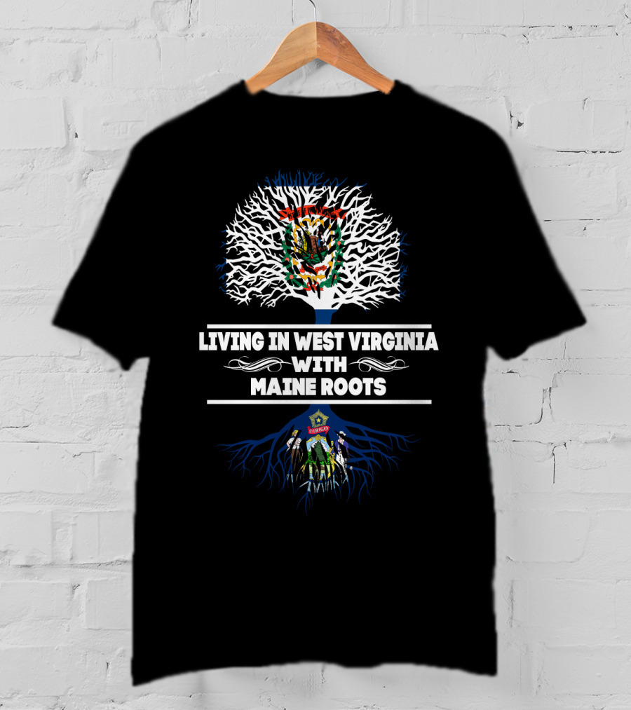 West Virginia Residency Embracing Maine Ancestry With State Coat Of Arms Symbolism T-Shirt
