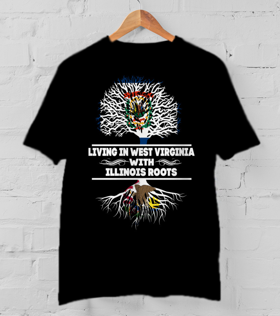 West Virginia And Illinois Heritage Tree Design Featuring Dual State Roots T-Shirt