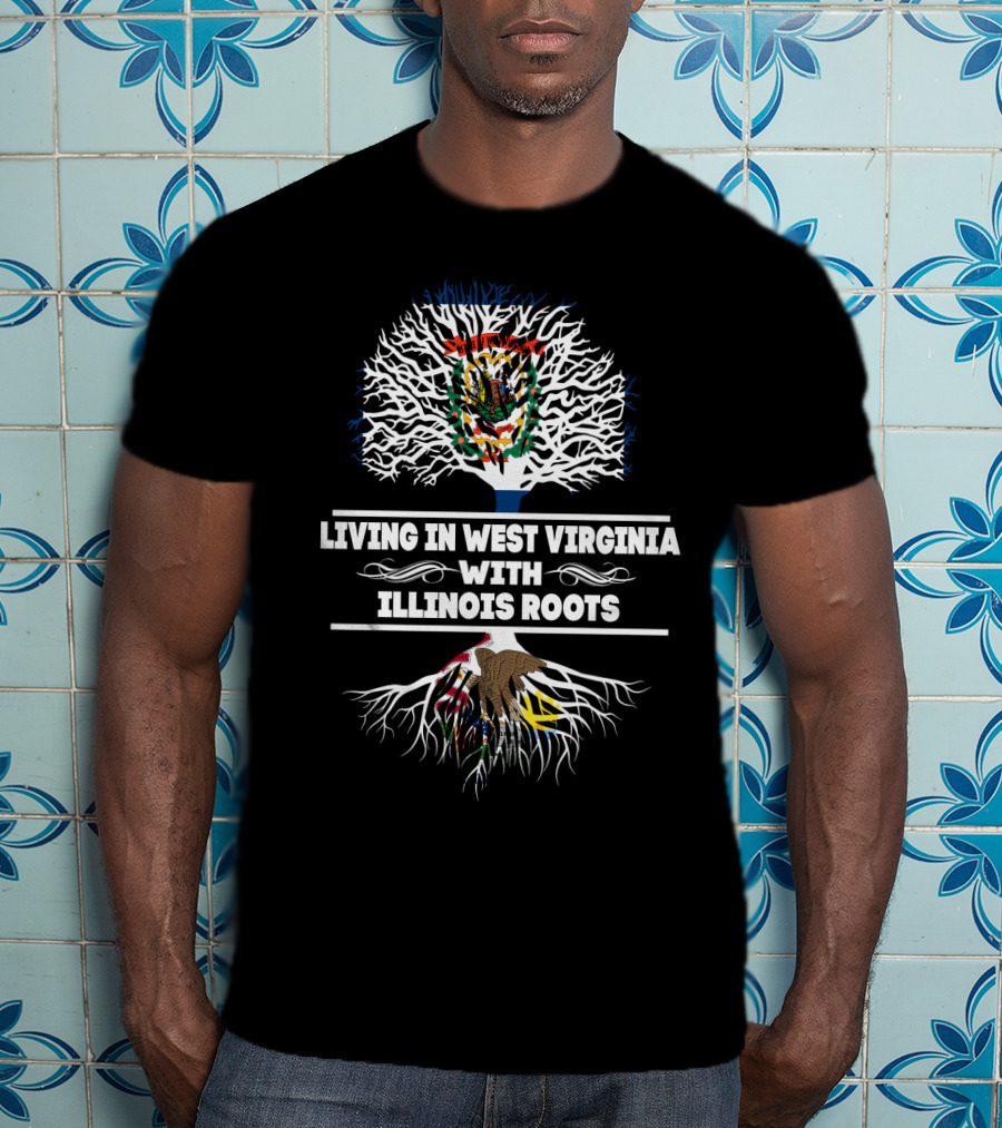 West Virginia And Illinois Heritage Tree Design Featuring Dual State Roots T-Shirt