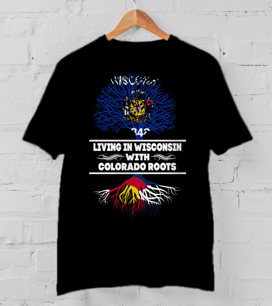 Wisconsin State Tree Shield With Colorado Flag Mountain Roots T-Shirt