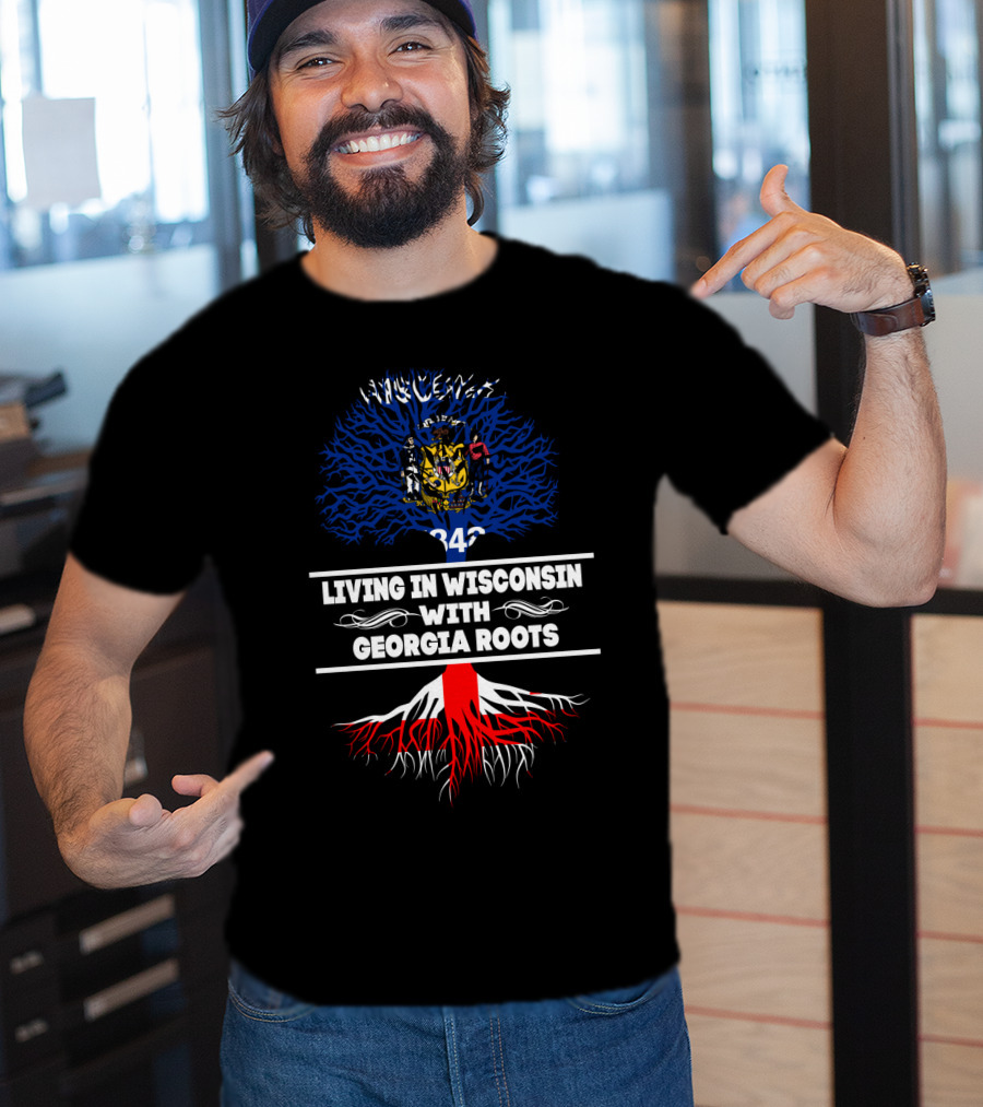 Wisconsin Pride Blending With Deep Georgia Roots And Blue Tree Symbolism T-Shirt