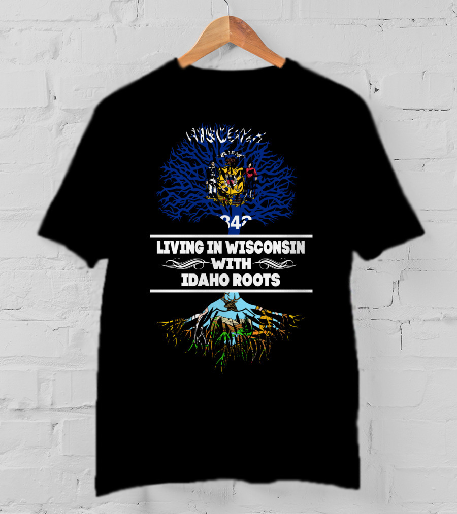 Wisconsin State Emblem And Tree Imagery Embracing Idaho Mountain Roots T-Shirt