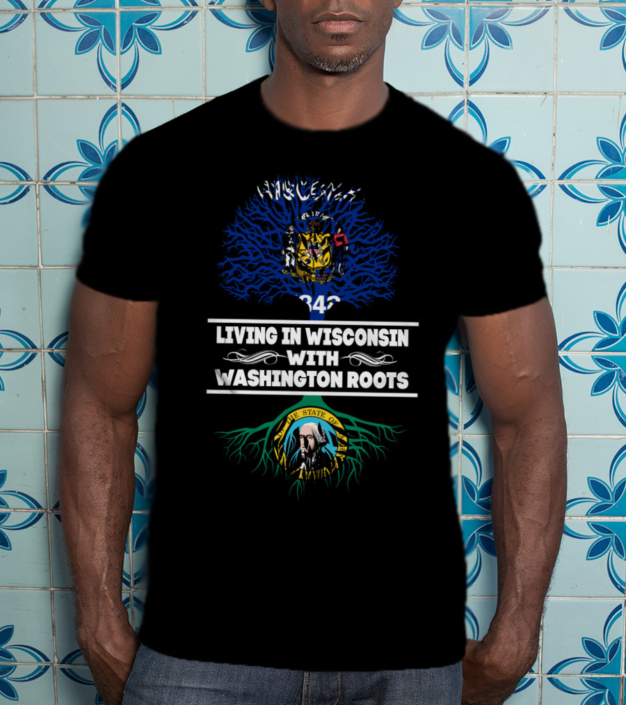 Wisconsin Heritage With Washington State Roots Emblem Featuring Tree Graphics T-Shirt