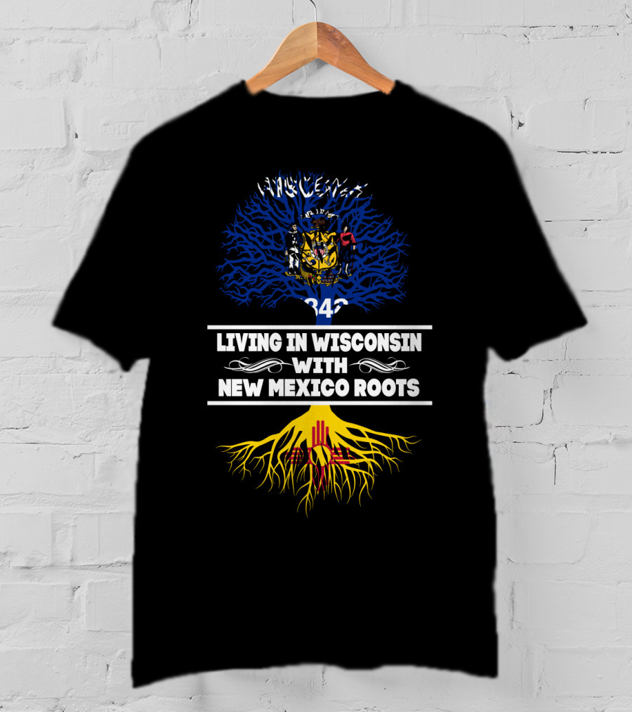 Wisconsin Pride With New Mexico Heritage Featuring State Seals And Tree Symbolism T-Shirt