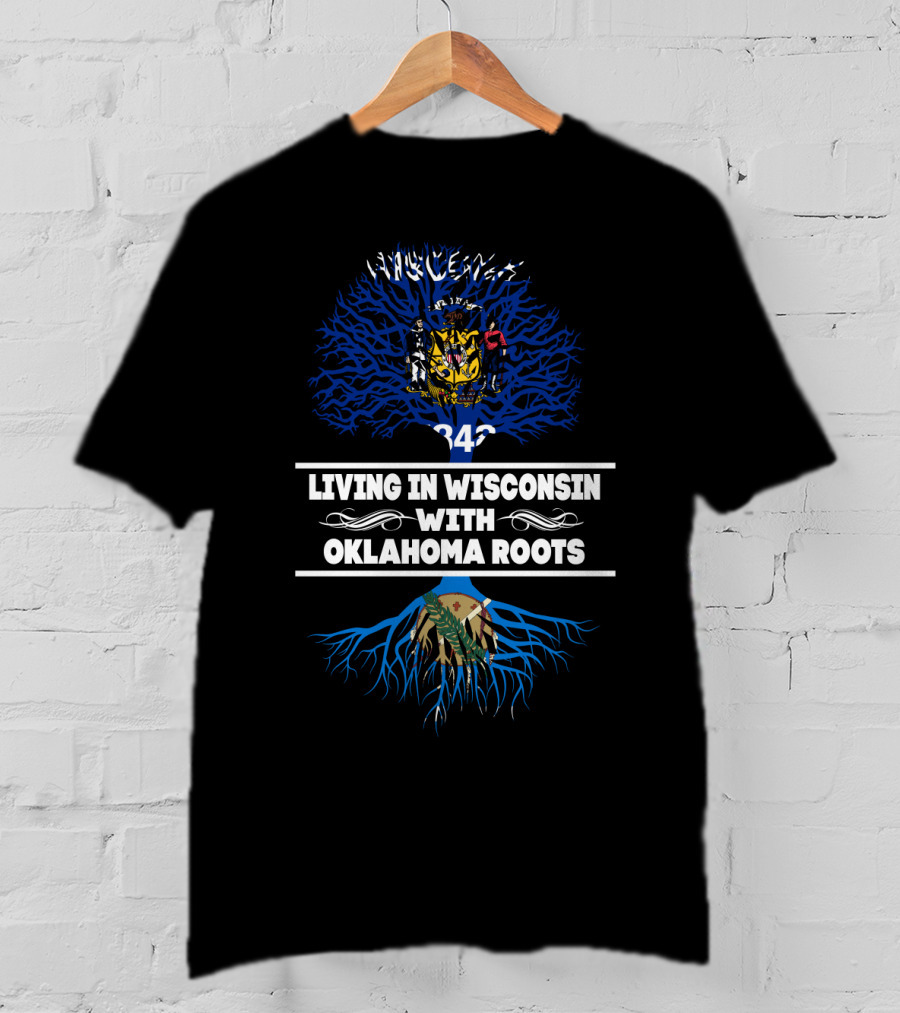 Wisconsin State Pride With Oklahoma Heritage Featuring State Flags And Tree Roots T-Shirt
