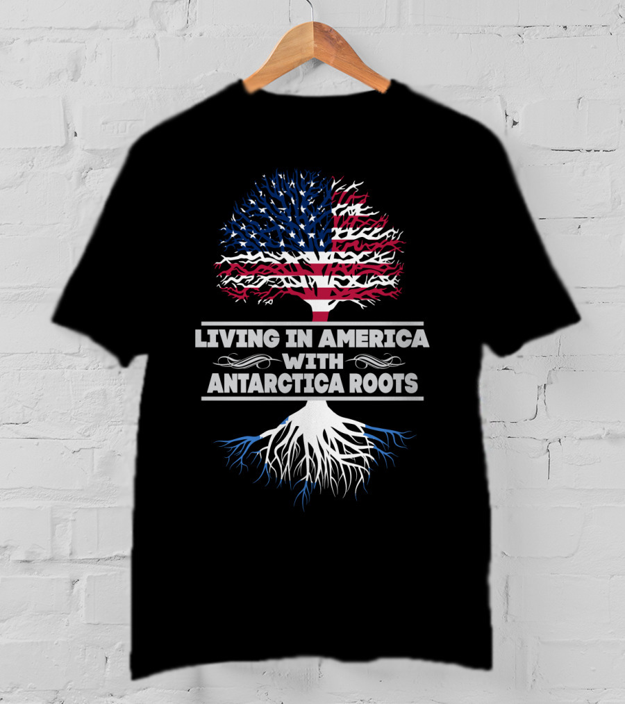 Living IN America With Antarctica Roots USA Flag Tree T-Shirt