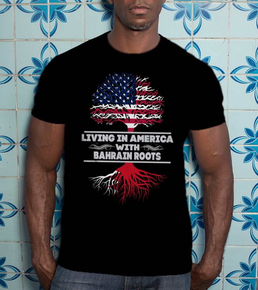 Living IN America With Bahrain Roots USA Flag Tree T-Shirt