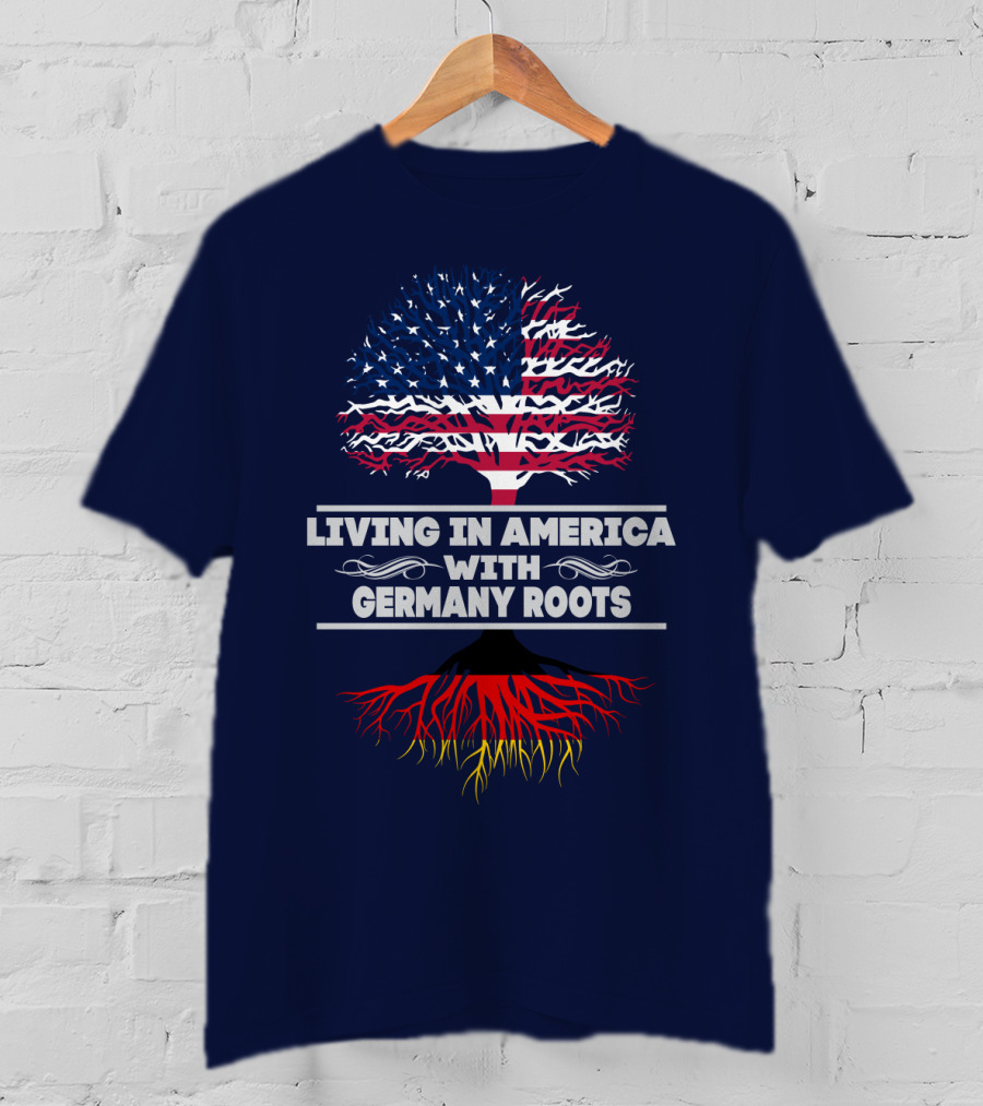 Living IN America With Germany Roots USA Flag Tree T-Shirt