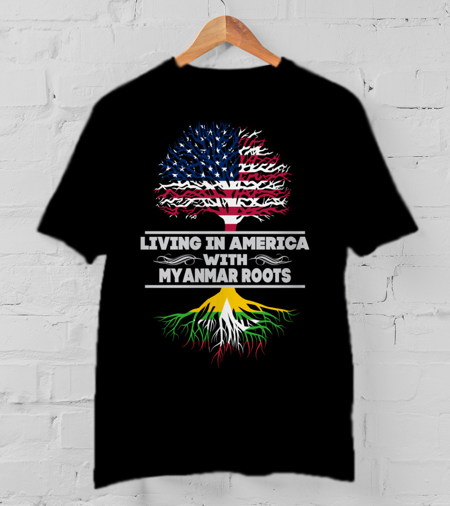 Living IN America With Myanmar Roots USA Myanmar Flag Tree T-Shirt