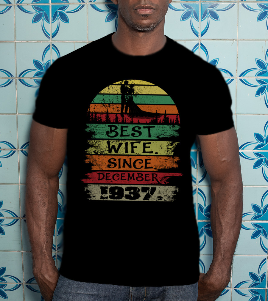Best Wife Since December 1937 Vintage Sunset T-Shirt