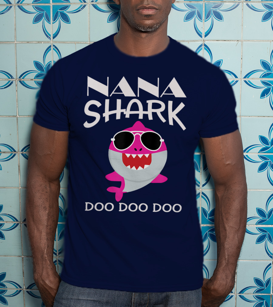 Nana Shark Doo Doo Doo Sunglasses Pink Cartoon T-Shirt