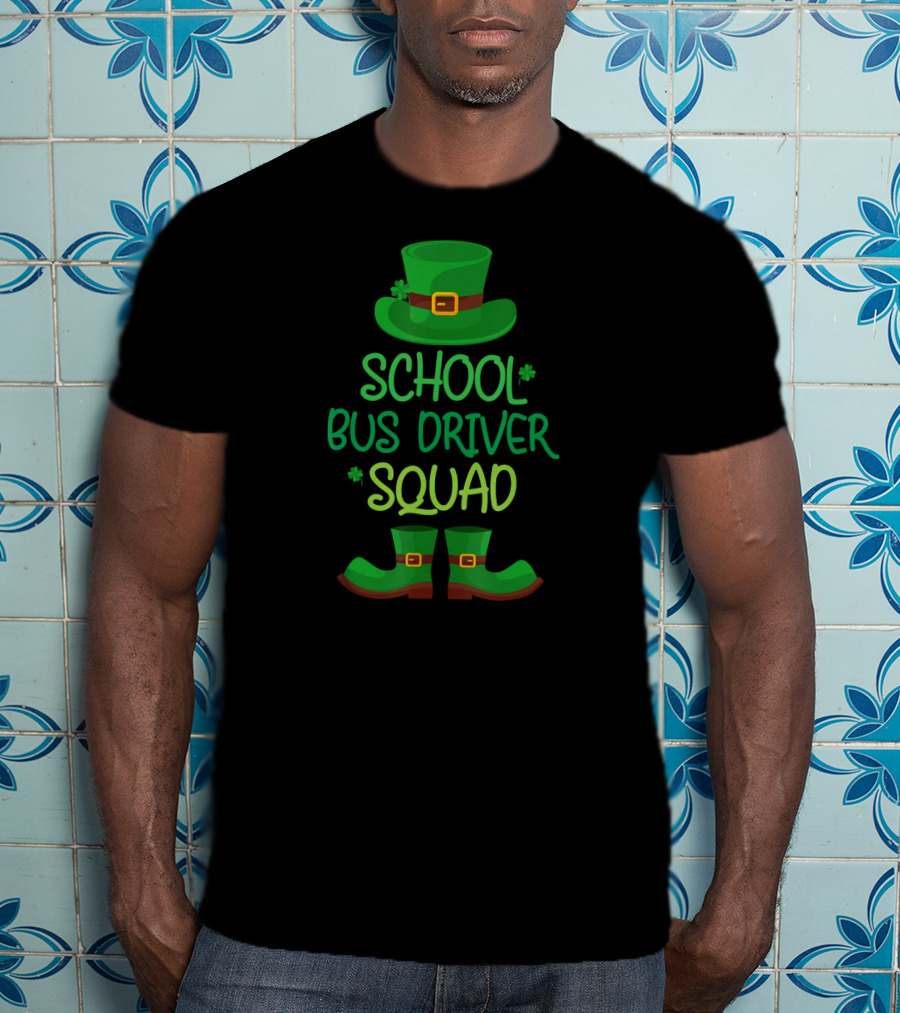 St Patricks Day Leprechaun Hat Boots School Bus Driver Squad T-Shirt