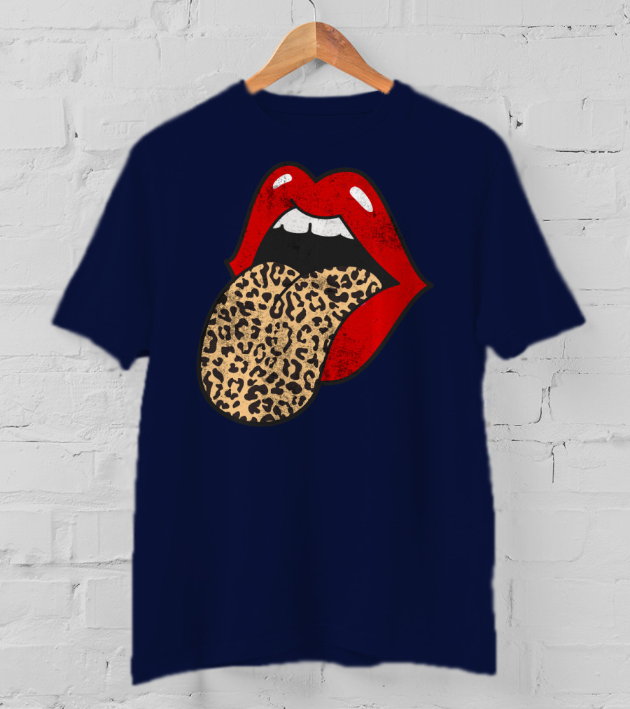 Red Lips Leopard Tongue Trendy Animal ASM T-Shirt