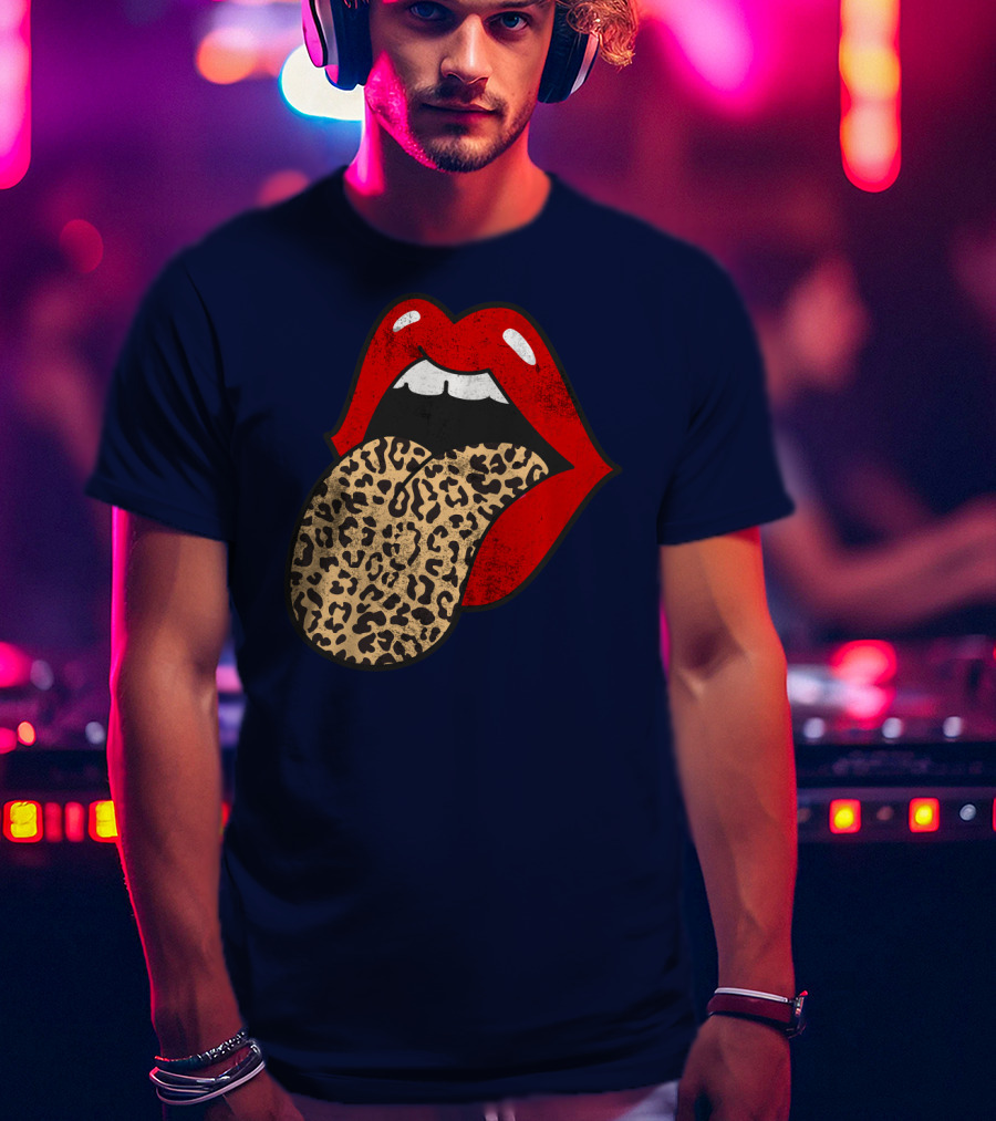 Red Lips Leopard Tongue Trendy Animal ASM T-Shirt