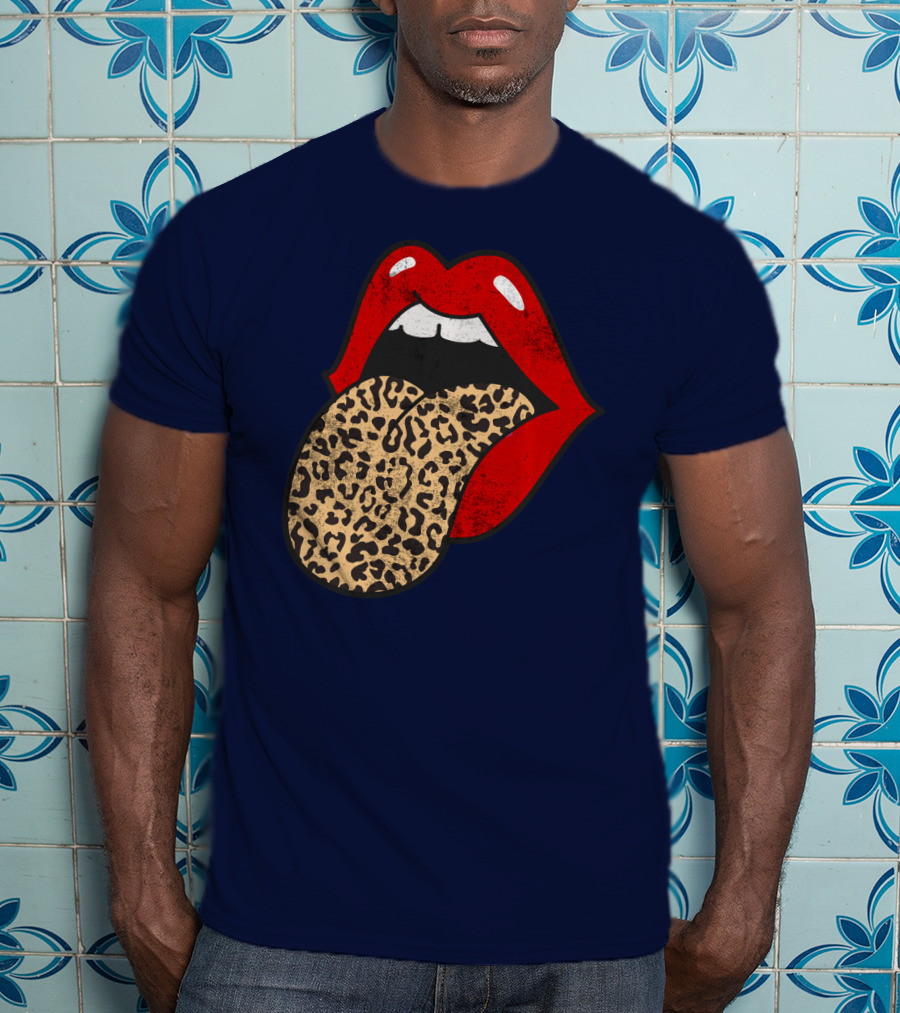Red Lips Leopard Tongue Trendy Animal ASM T-Shirt