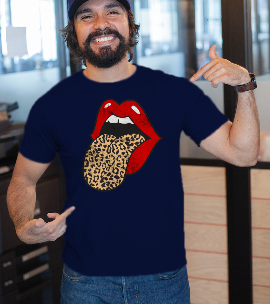 Red Lips Leopard Tongue Trendy Animal ASM T-Shirt