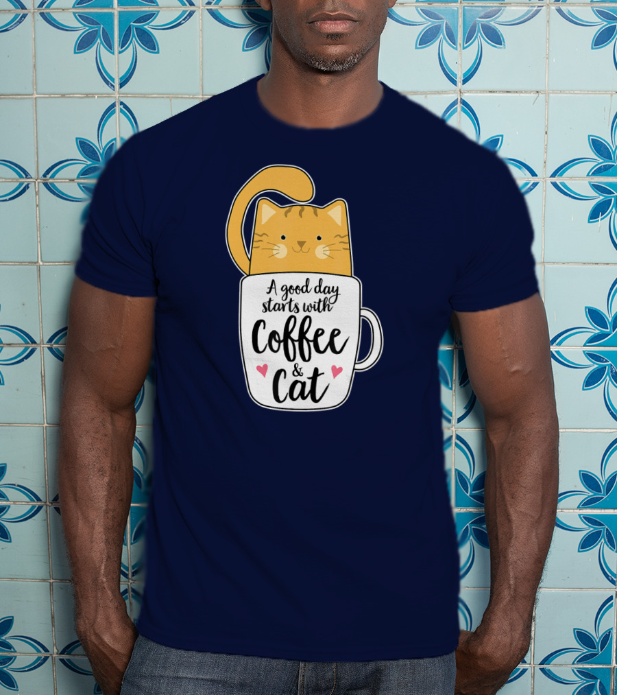 Funny Orange Cat A Good Day Starts With Coffee And Cat T-Shirt