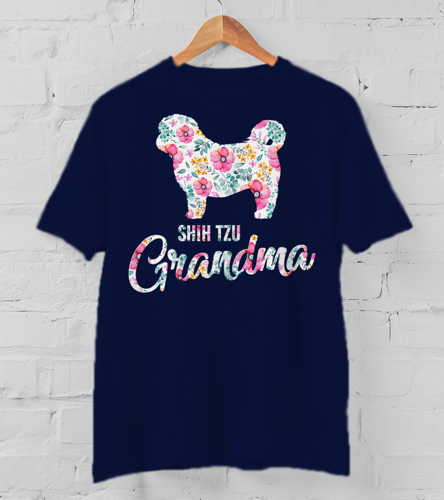 Shih Tzu Grandma Floral Dog T-Shirt