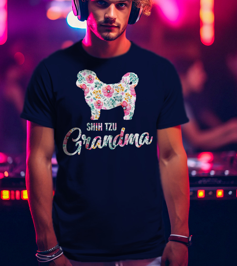 Shih Tzu Grandma Floral Dog T-Shirt