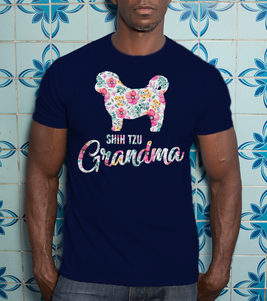Shih Tzu Grandma Floral Dog T-Shirt