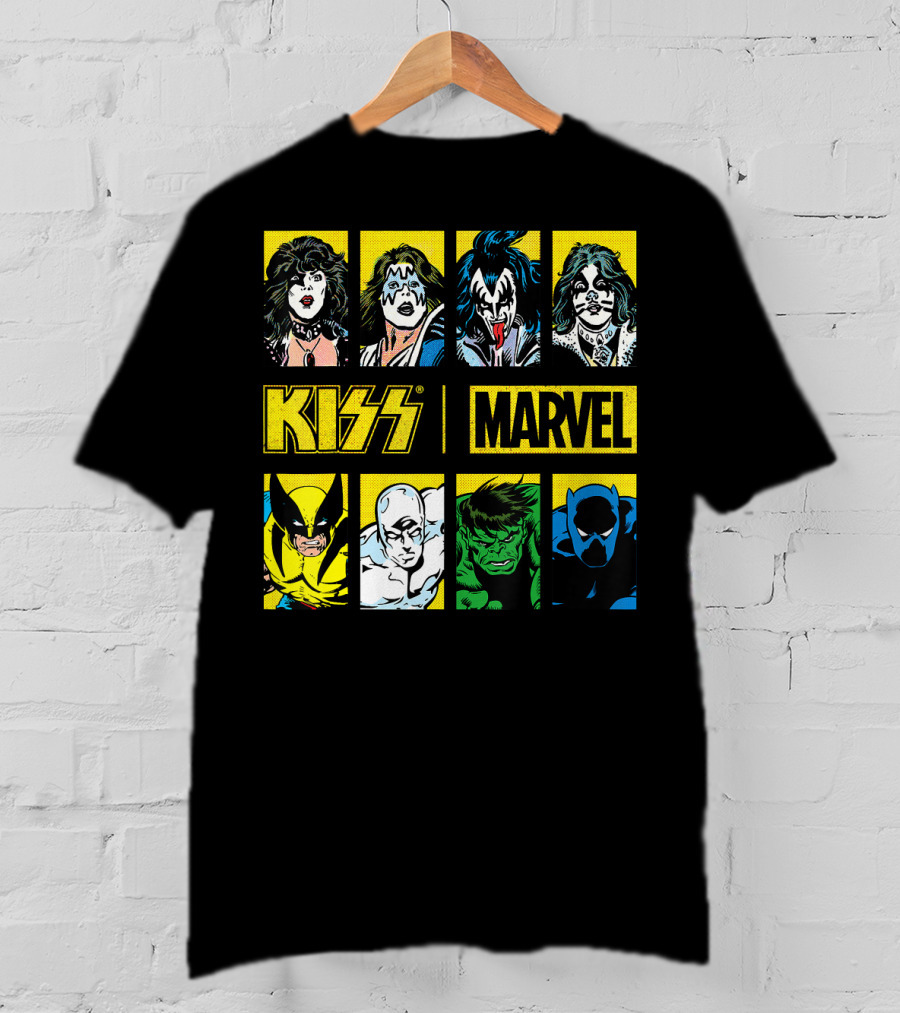 KISS Marvel Wolverine Hulk Black Panther Hero Portrait Boxes T-Shirt