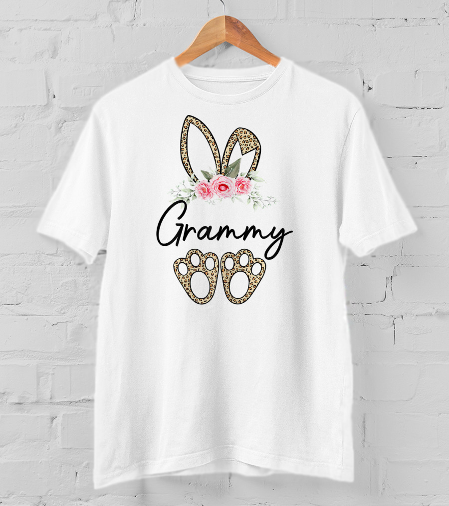 Grammy Easter Bunny Ears And Leopard Floral Paw Prints T-Shirt