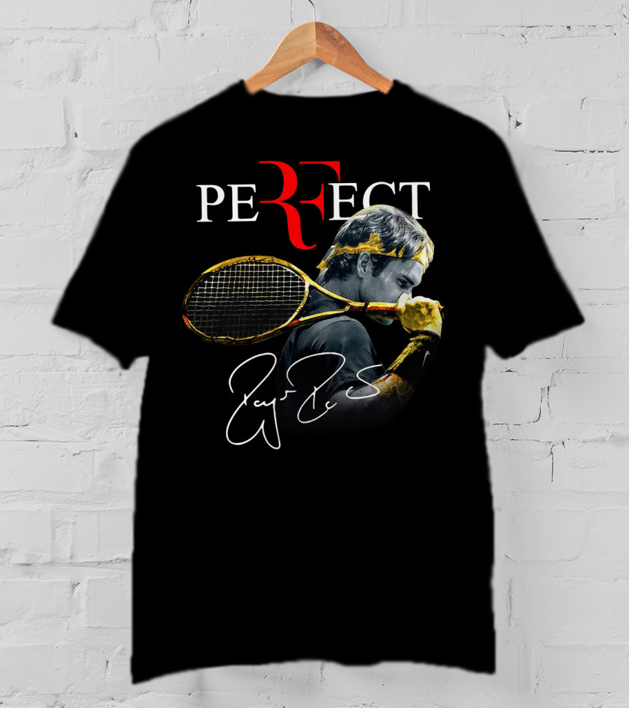 Roger Federer Perfect Tennis Tribute Racket Signature Iconic Moment T-Shirt