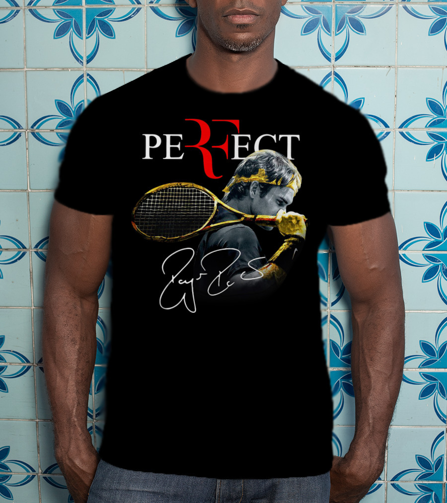 Roger Federer Perfect Tennis Tribute Racket Signature Iconic Moment T-Shirt