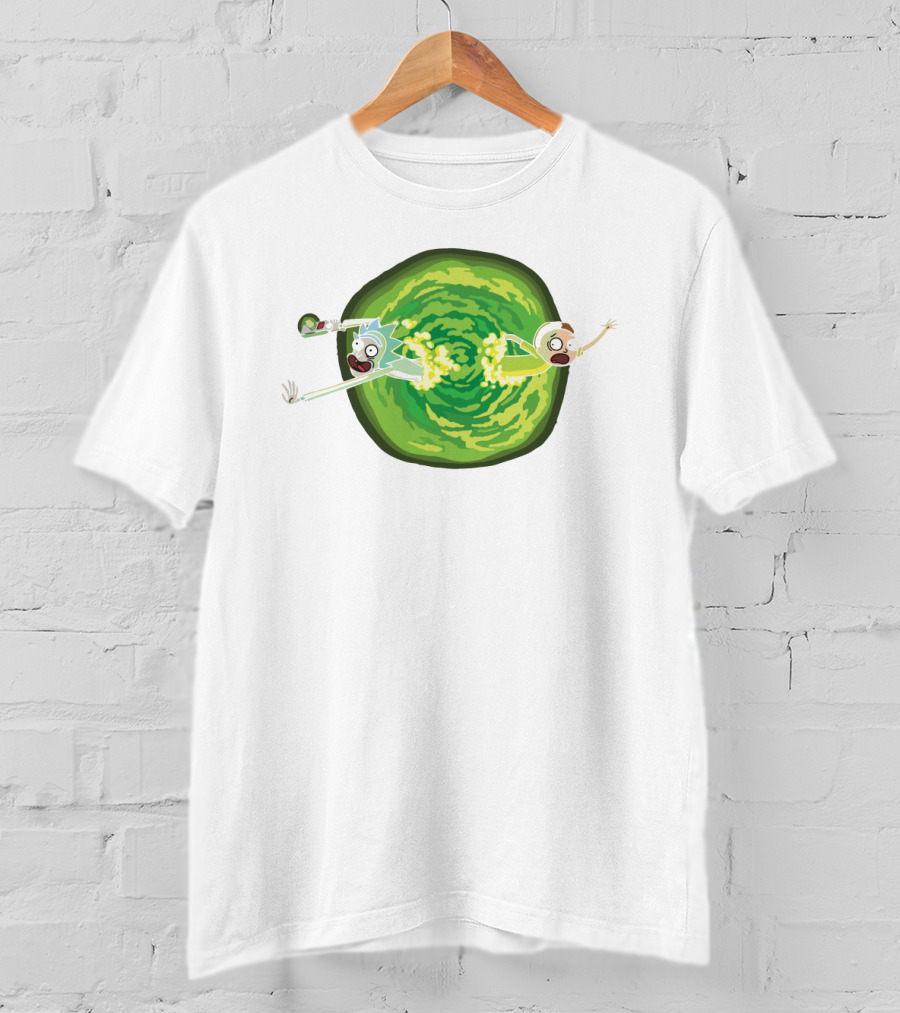 Rick And Morty Animated Portal Gun Adventure Scene T-Shirt