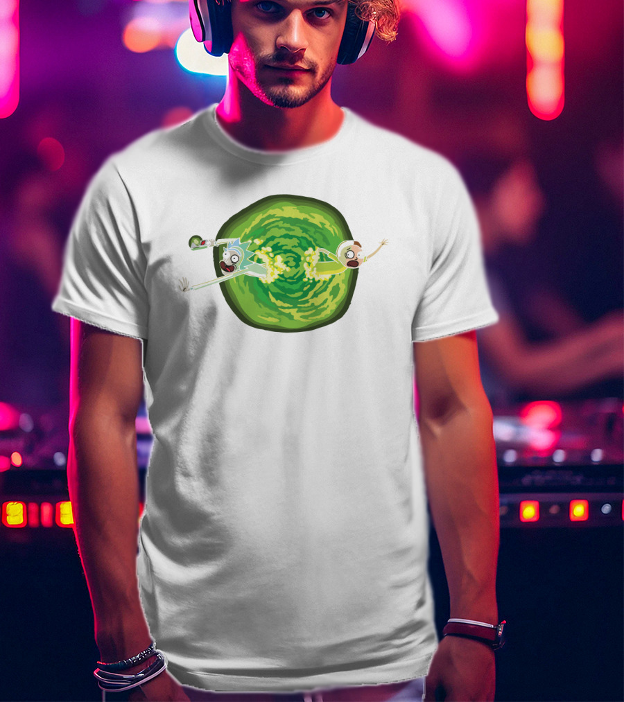 Rick And Morty Animated Portal Gun Adventure Scene T-Shirt