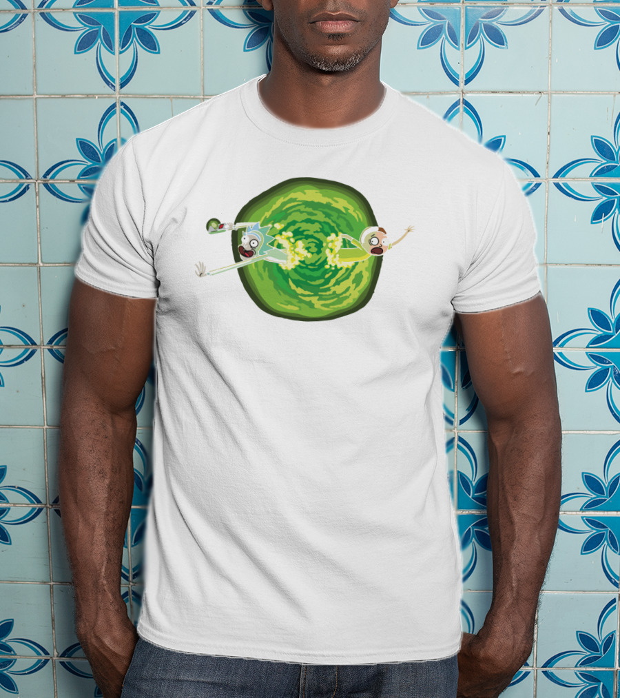 Rick And Morty Animated Portal Gun Adventure Scene T-Shirt