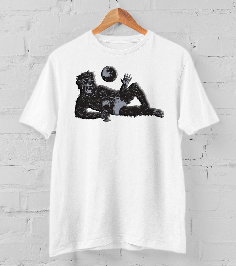 Laid-Back Monkey With Sunglasses And Drink Under The Moon T-Shirt