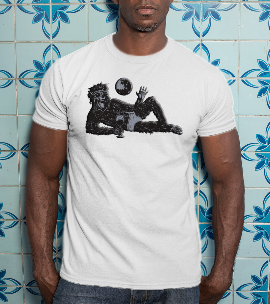 Laid-Back Monkey With Sunglasses And Drink Under The Moon T-Shirt