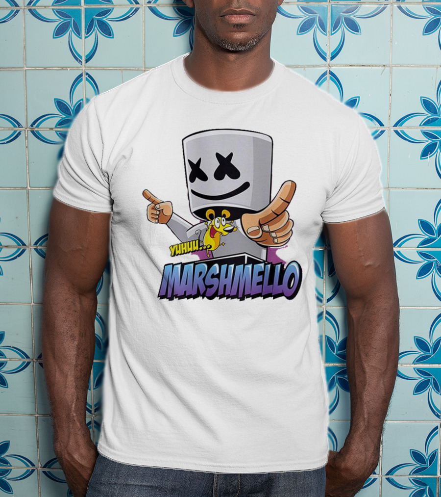 Marshmello Yuhuuu Cartoon Styled Short Sleeve T-Shirt