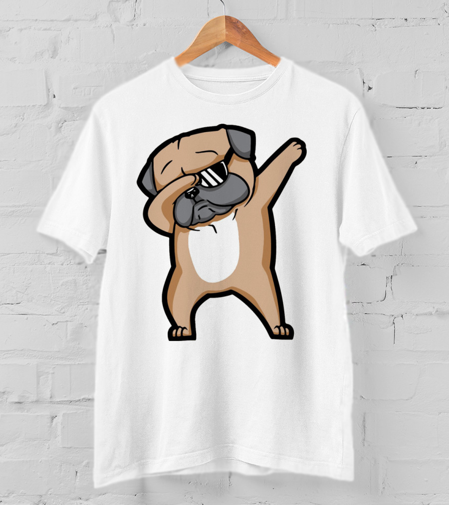 Dabbing Pug With Sunglasses Dance Pose Drawing T-Shirt