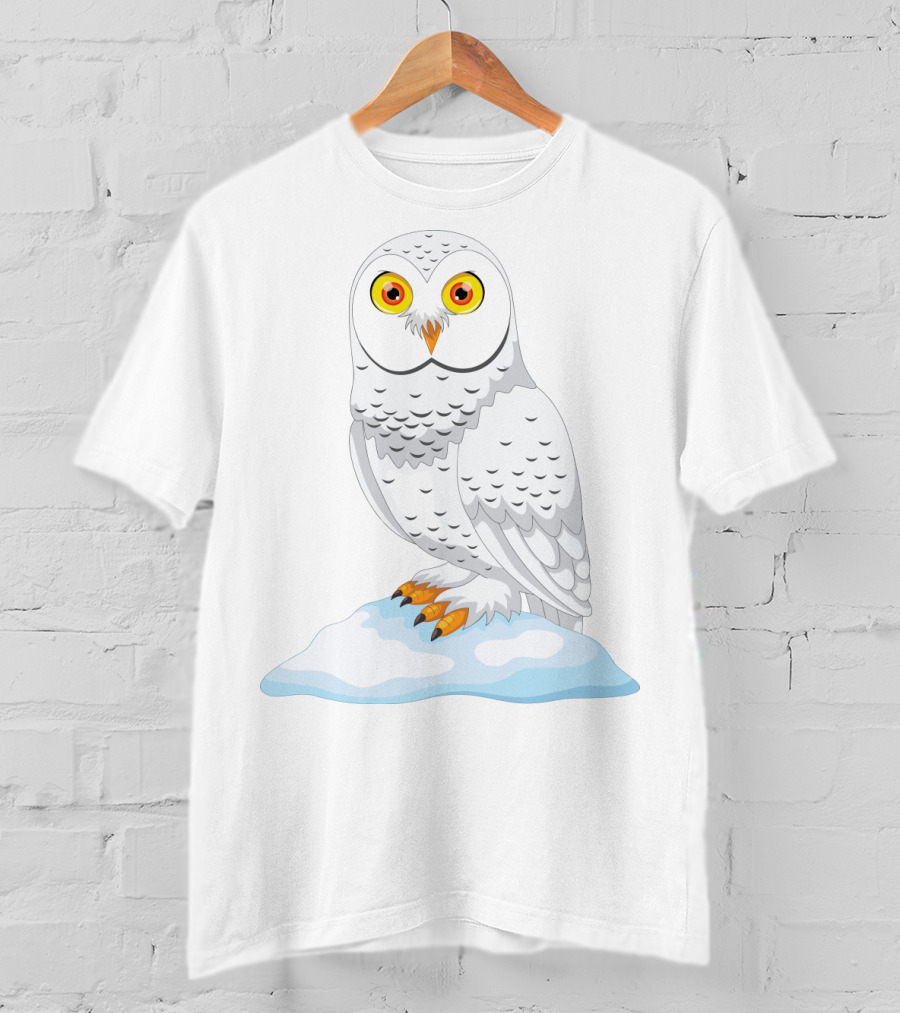Cute Cartoon Arctic Owl Sitting On Snow T-Shirt