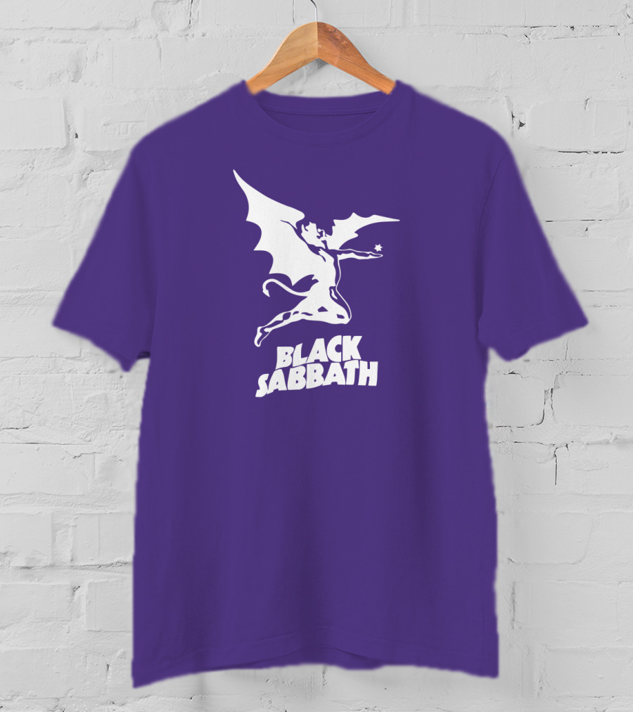 Black Sabbath Flying Devil Logo Purple Background T-Shirt