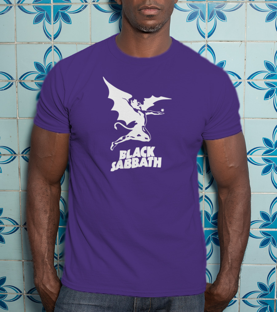 Black Sabbath Flying Devil Logo Purple Background T-Shirt