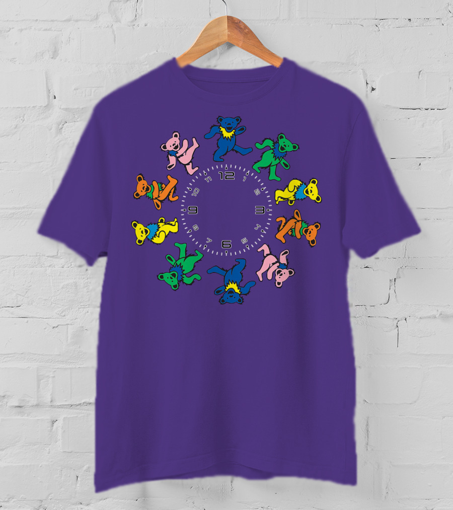 The Grateful Bear Colorful Dancing Bears Around Clock T-Shirt