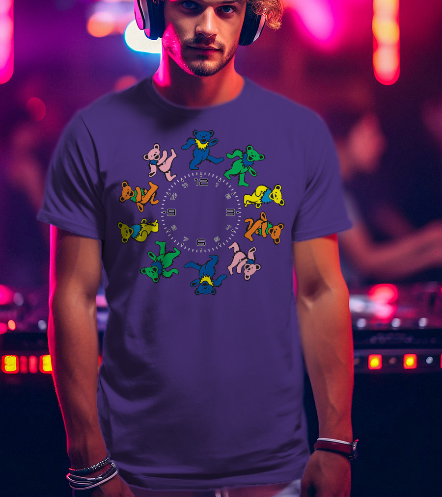 The Grateful Bear Colorful Dancing Bears Around Clock T-Shirt