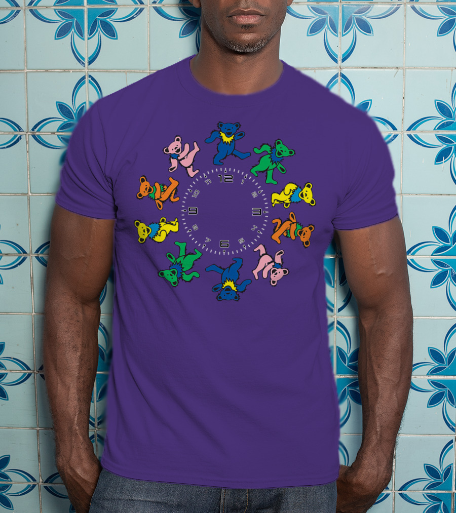 The Grateful Bear Colorful Dancing Bears Around Clock T-Shirt