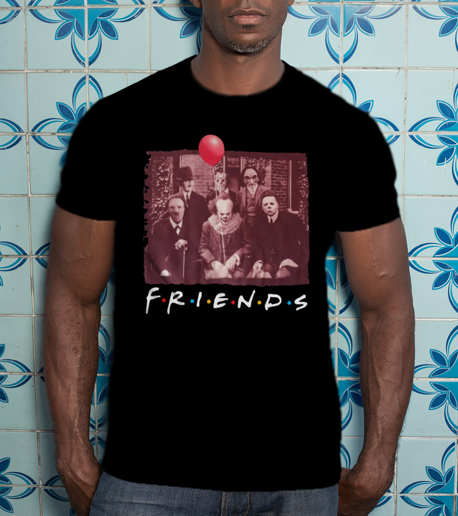 Pennywise Hannibal Lecter Michael Myers Freddy Krueger Jason Voorhees Billy Vintage Horror Friends Parody Balloon T-Shirt