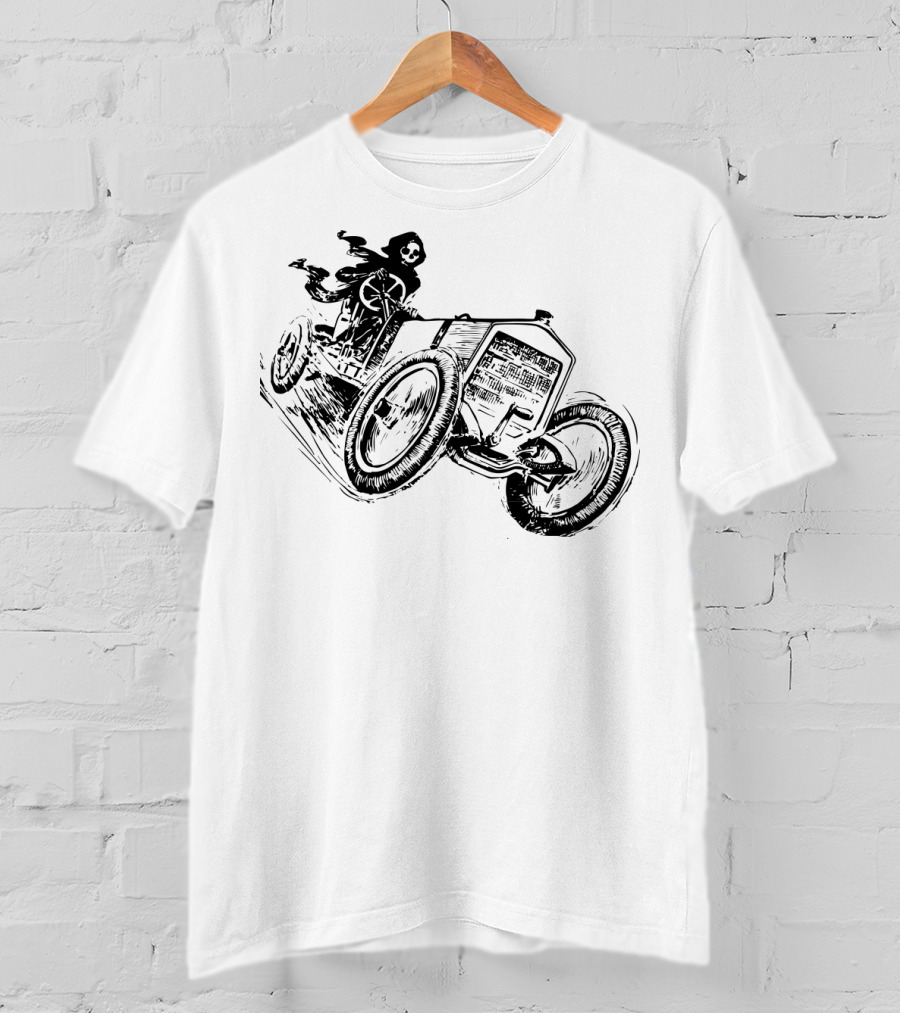Vintage Death Racing Grim Reaper In High-Speed Race Car T-Shirt