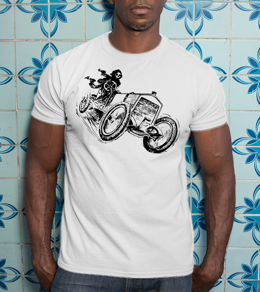 Vintage Death Racing Grim Reaper In High-Speed Race Car T-Shirt